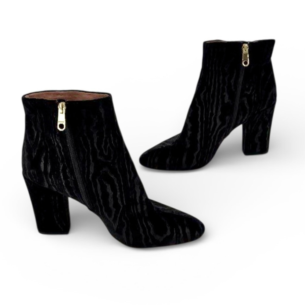 Louise et Cie Velvet Zebra Heeled Boots 11M / 41 Black Ankle Boots Block Heels